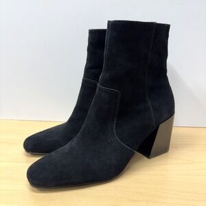 Blondo Sadie Black Ankle Boots, Size 9.5 M, Waterproof Suede Stack Heels Zipper